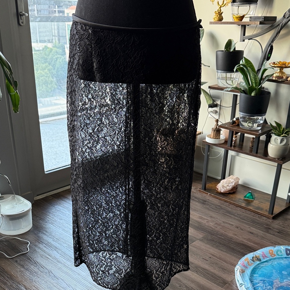 Mango Black Sheer Lace Maxi Skirt
